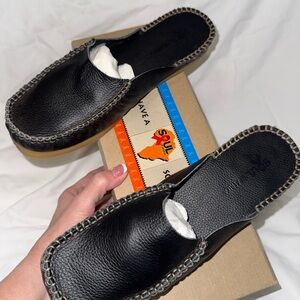 Soul Black Leather Slip-On Shoes